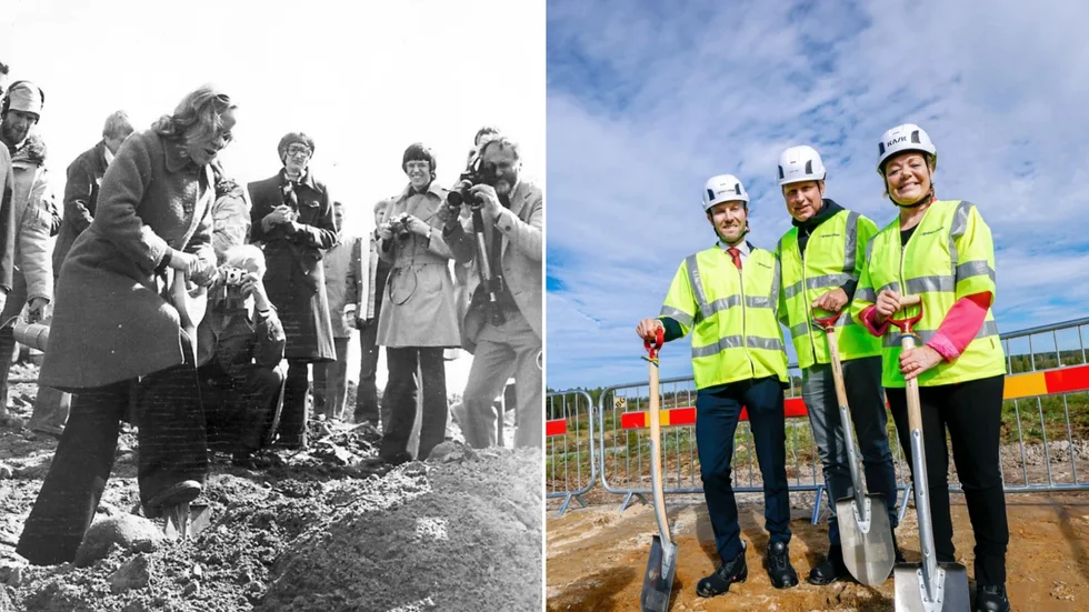 1975: Statsrådet Anna-Greta Leijon tar första spadtaget för Stålverk 80, projektet som aldrig blev av. 2022 drog bygget av H2 Green Steels stålverk i Boden igång. Claes Nordmark, kommunalråd, Henrik Henriksson, vd, och Lotta Finstorp, landshövdning, fanns med vid första spadtaget. 