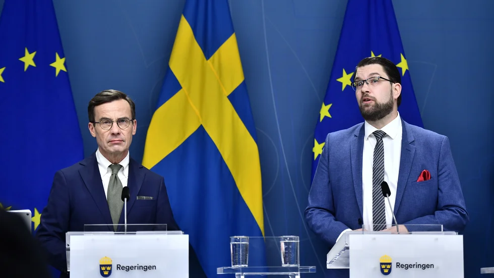 Statsminister Ulf Kristersson (M) och Sverigedemokraternas partiledare Jimmie Åkesson (SD). Arkivbild.