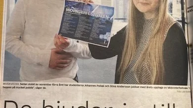 PT den 17 februari 2018. Studenterna Johannes Pollak och Stina Andersson jobbar med årets upplaga av Midvinterfestivalen.