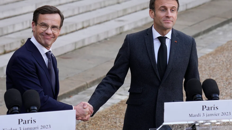 Statsminister Ulf Kristersson (M) och Frankrikes president Emmanuel Macron.