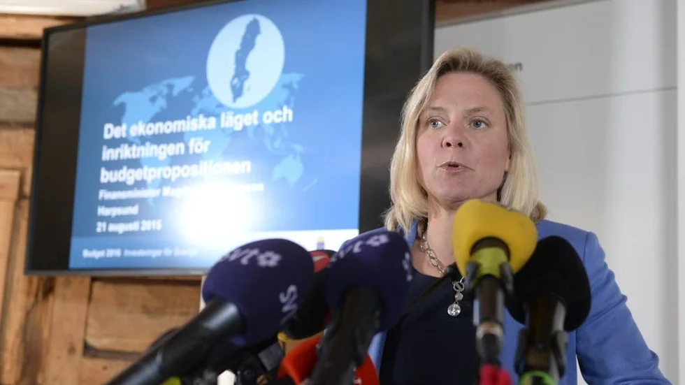 FINANSMINISTER. Magdalena Andersson (S) vid en presskonferens om regeringens budget.