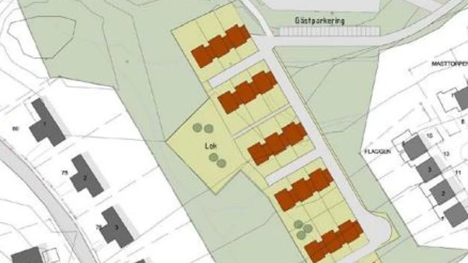 Så här skulle det kunna se ut om radhus byggdes uppe på Stenvikshöjden. Men projektet har överklagats och ligger på is. 
