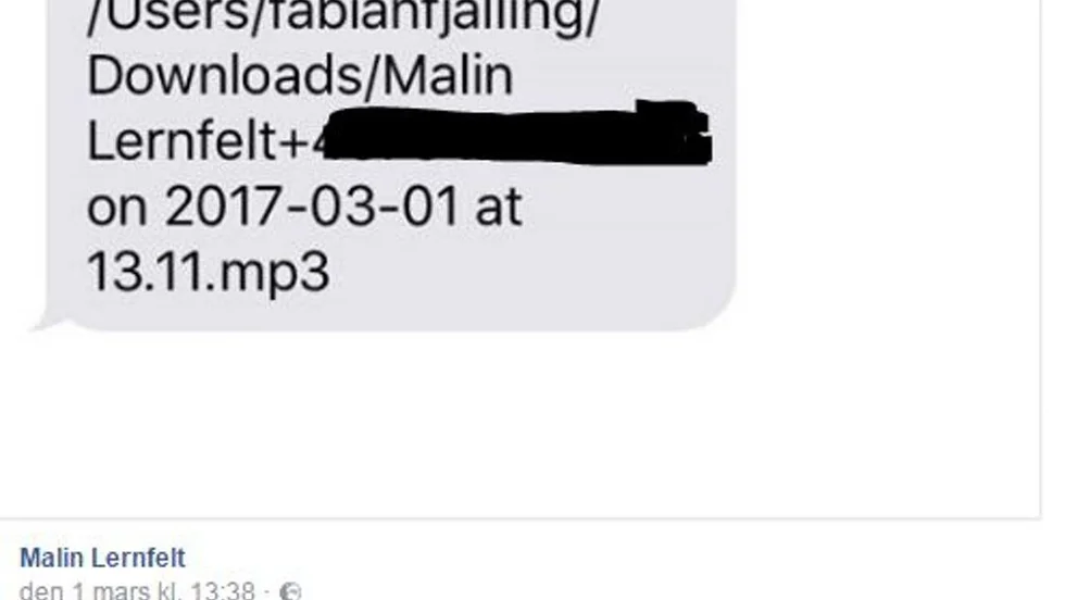 Så här såg länken ut som avslöjade identiteten på Erik Johansson. I länken som kommer från Fabian Fjällings egen dator ser man namnet på ljudfilen.