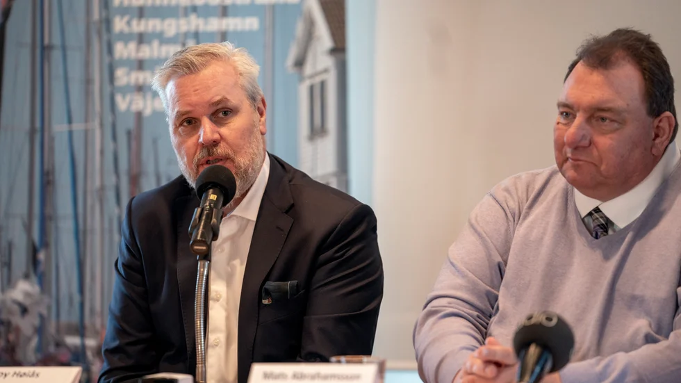 Roy Høiås, vd för Lighthouse Finance, och kommunalrådet Mats Abrahamsson (M) när satsningen presenterades i mars 2020.