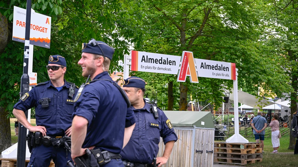 Polisen på plats när Almedalsveckan 2023 inleddes i Visby på Gotland. Arkivbild.