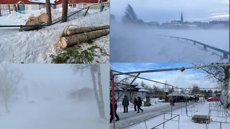 I Jokkmokk valde många att inte packa upp sina marknadsstånd. I Luleå bröts stora träd.