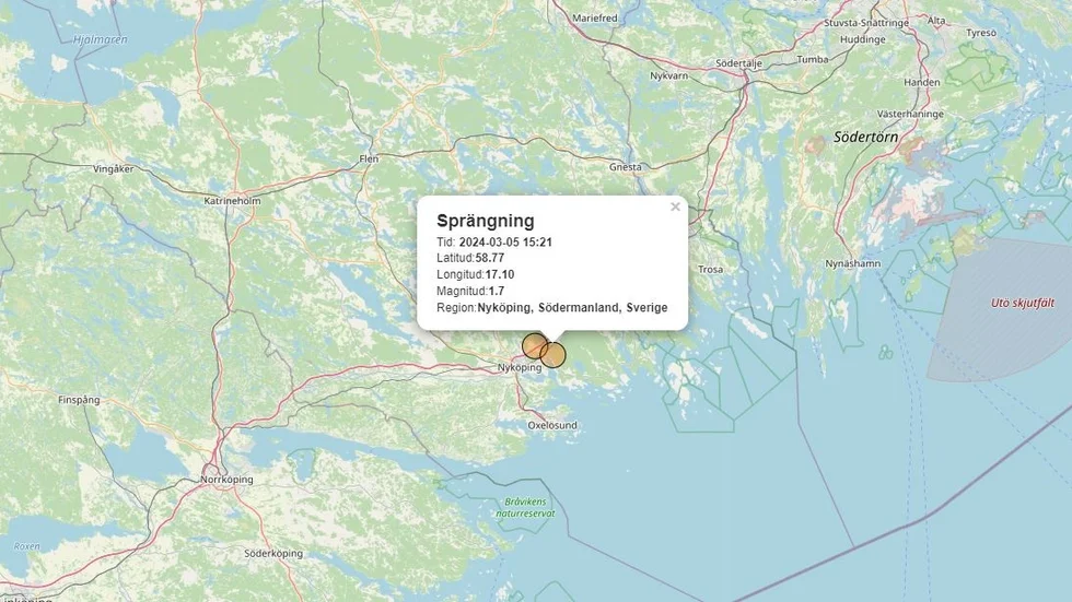 Svaret på gåtan har fått en lösning. Klockan 15.21 på tisdagen registrerade Seismologiska institutet smällen i Nyköping.