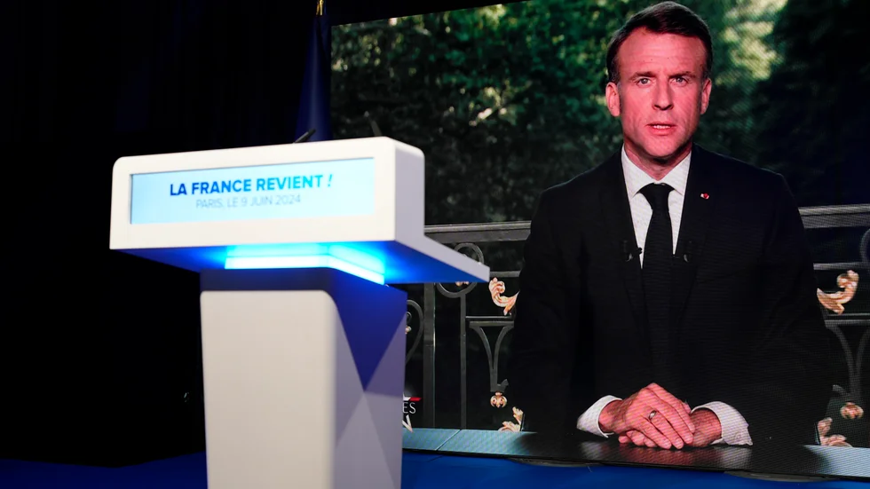 Frankrikes president Emmanuel Macron håller tv-tal efter bakslaget i EU-valet.