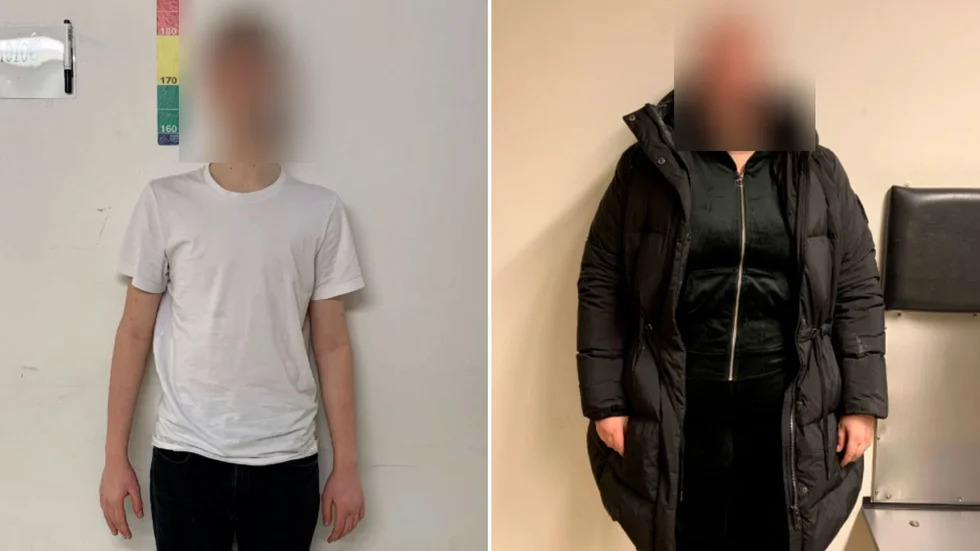 Den 15-årige pojken, till vänster, och den 25-åriga kvinnan i samband med gripandena i januari. Bilderna är från förundersökningen.