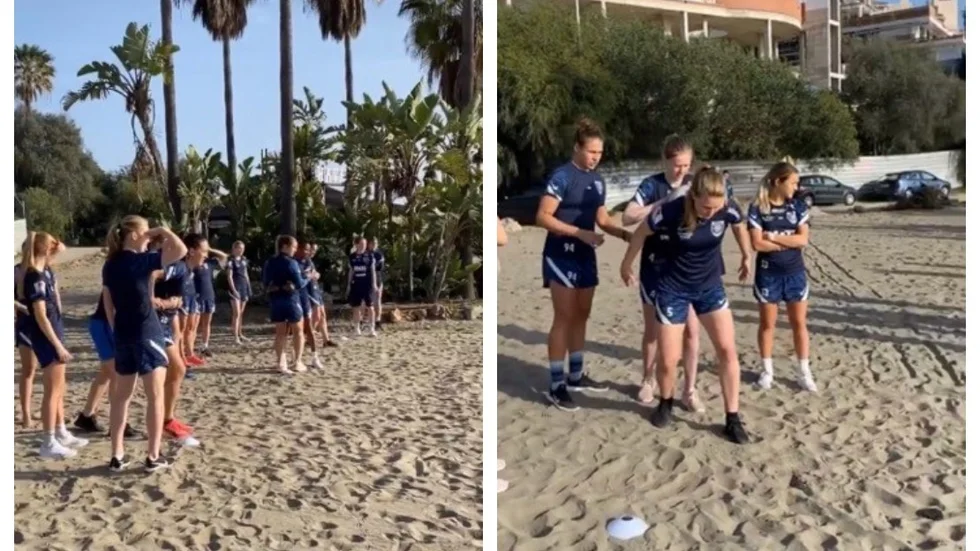 Eskilstuna Uniteds A-trupp befinner sig just nu på ett träningsläger i Spanien. Här har spelarna en lagaktivitet på stranden i Estepona.