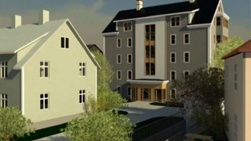 Förslag. Här är en tidig skiss till hur huset skulle kunna se ut.