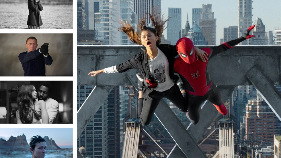 Filmer att minnas från 2021: Julija Vysotskaja i "Kamrater", Daniel Craig i "No time to die", Zendaya och John David Washington i "Malcolm & Marie", Frances McDormand i "Nomadland" och Zendaya tillsammans med Tom Holland i "Spider-man: No way home".  