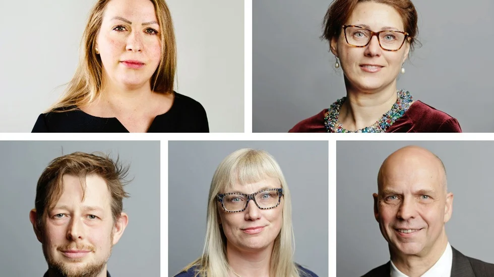 Högst upp till vänster syns Emilie Orring, Moderaterna. Bredvid henne Vivianne Macdisi, Socialdemokraterna. Nedre raden från vänster: Neil Ormerod, Vänsterpartiet, Malin Sjöberg Högrell, Liberalerna, och Johan Örjes, Centern.
