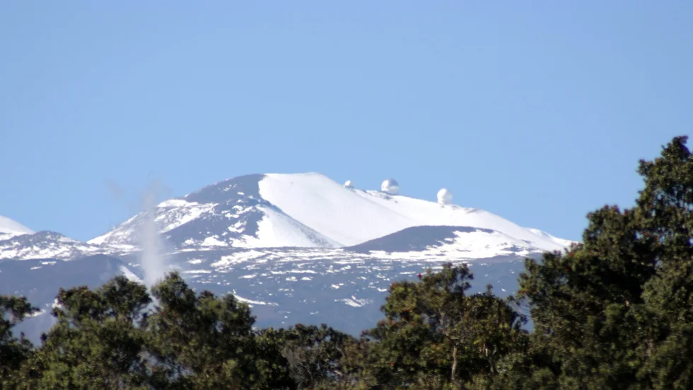 Snö på Hawaiis högsta berg Mauna Kea, här på en bild från 2005.
