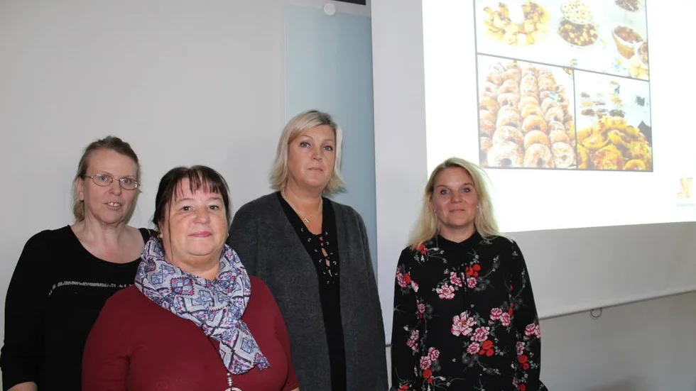 Trumpetaregatans personal. Fr v: Kostombuden Pia Bergström, Lena Stjärnborg, Anki Landin, Lise-Lotte Hübsch.