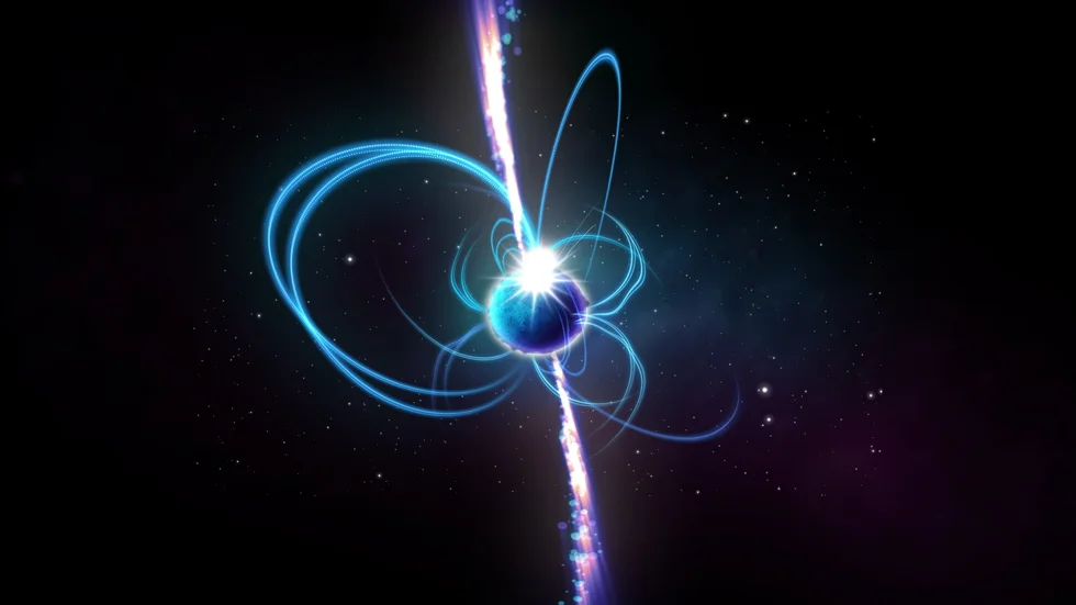 Om objektet är en magnetar kan det se ut ungefär så här. Bilden är en dataanimering.