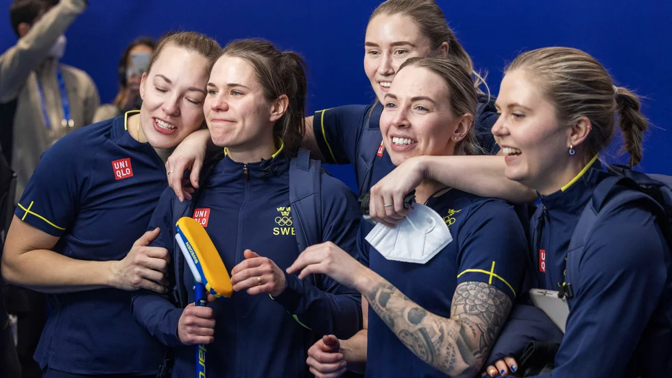 Lag Hasselborg firar OS-bronset. Arkivbild.