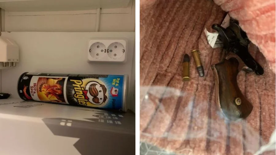 Pistolen låg gömd i ett Pringles-rör. (Bilderna är hämtade ur förundersökningen.) 