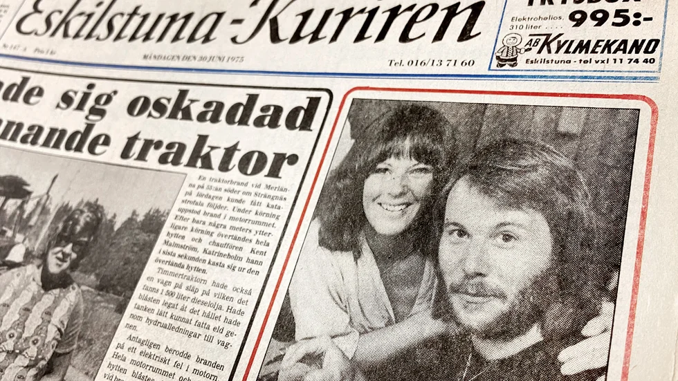 Succé på hemmaplan – Anni-Frid Lyngstad och Benny Andersson prydde Eskilstuna-Kurirens förstasida den 30 juni 1975. 