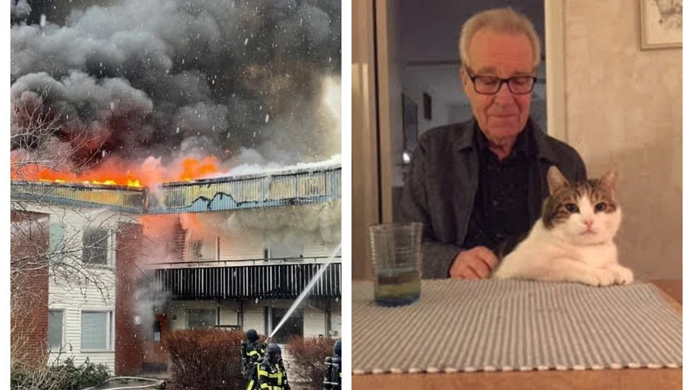 Sten Söderberg är orolig för att hans multisjuka fru ska få covid-19. Sonen, sonhustrun och en katt har bott hemma hos dem i fem dygn eftersom paret inte fick hjälp med tak över huvudet efter branden.