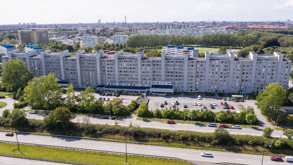 Bostadsområdet "Kinesiska muren" på Thomssons väg i Rosengård i Malmö. Arkivbild.