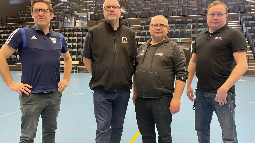 Sportstad Nyköping-gruppen, från vänster: Björn Fredlund, IFK Nyköping, Magnus Idebro, Nyköpings SK, Kecke Lundh, Onyx samt Bissarnas Patrik Berglin.