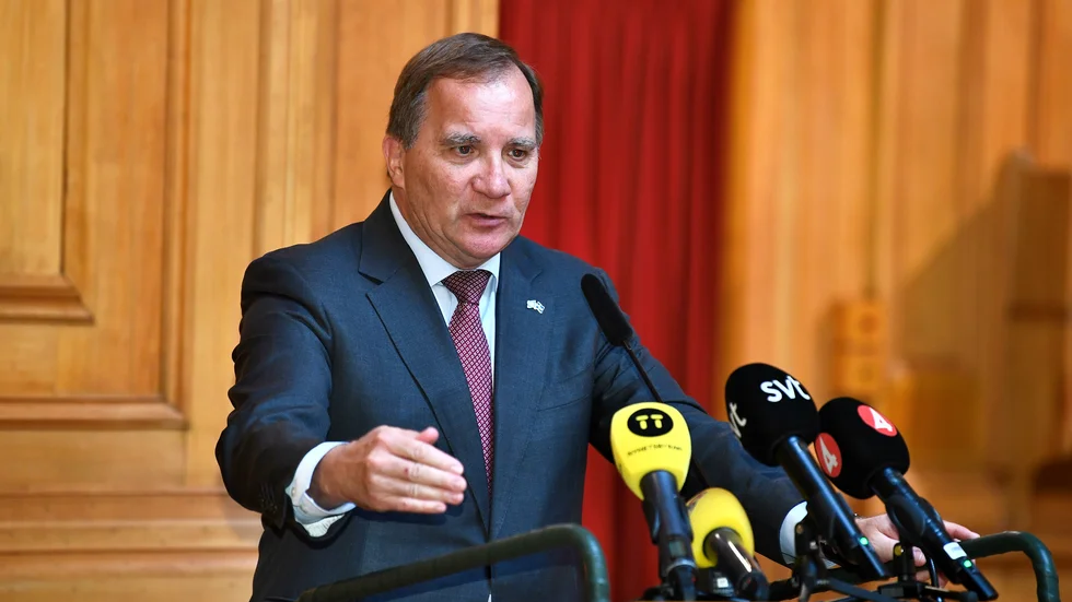 Statsminister Stefan Löfven (S) under pressträffen efter dagens talmansrunda.