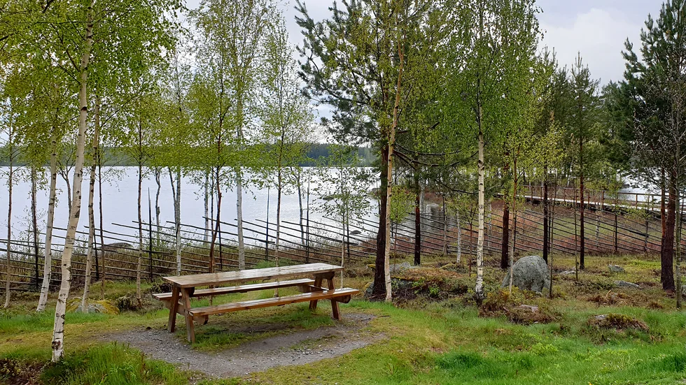 Naturskön rastplats vid Alebosjön.