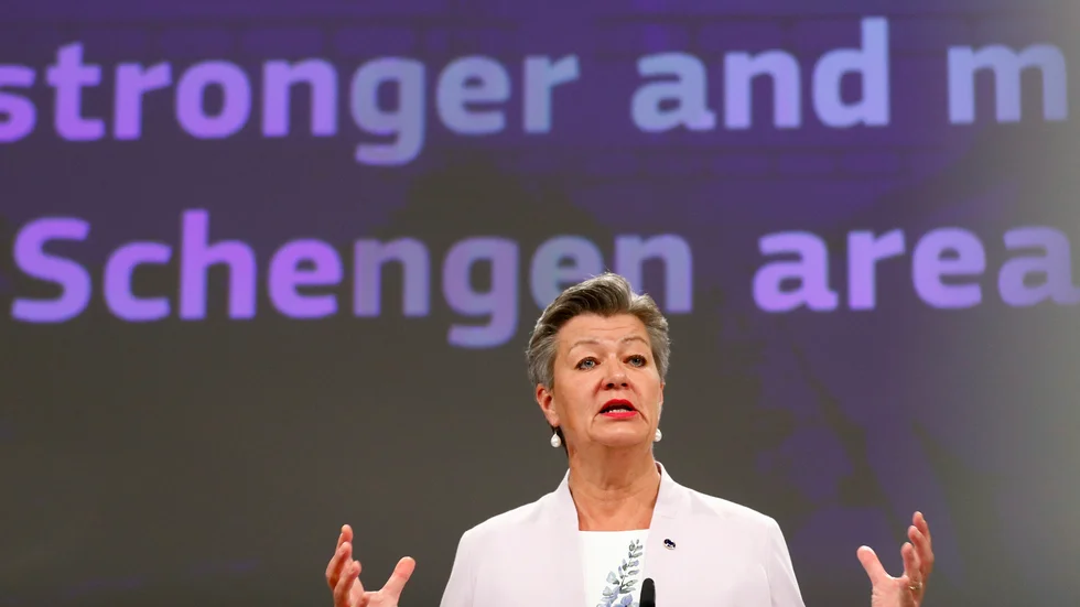 EU:s inrikeskommissionär Ylva Johansson håller presskonferens om framtidsstrategi för Schengenområdet.