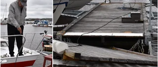 Stor förödelse i Kåge småbåtshamn efter onsdagens regnoväder: ”Min brygga ligger i bitar”