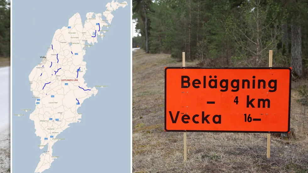 De blå sträckorna är de som ska få ny slitstark ytbeläggning med start under vecka 16.