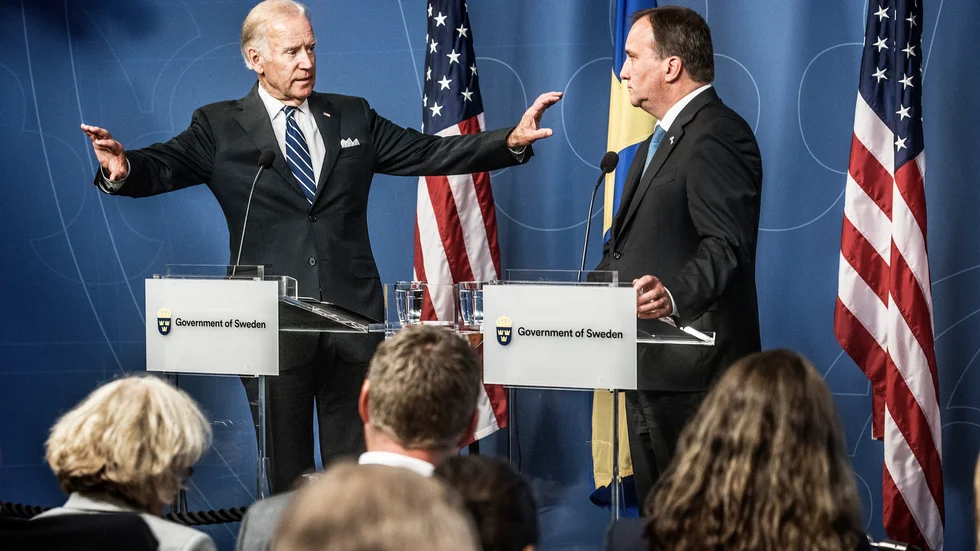 USA:s president Joe Biden och statsminister Stefan Löfven 2016, när Biden var vicepresident och besökte Stockholm.