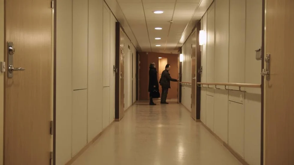 Kommunaltjänstemän besöker en lägenhet där någon legat död i två år, i The Swedish theory of love.
Pressbild: Lars Tunbjörk/Fasad