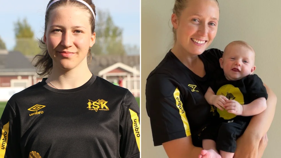 Till vänster Leonora Tafvelin. Till höger Sanna Karlsson med sonen Melvin. Nu är Leonora och Sanna klara för Storfors division 1-lag.