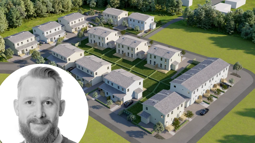 Obos har säljstart för den första etappen av de 29 par- och radhus som ska uppföras som bostadsrätter i Husby-Vreta i Skogstorp. På infällda bilden syns Obos projektledare Niklas Eriksson. 