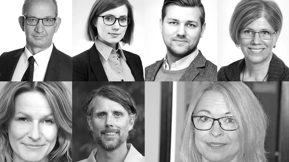 Ny styrelse. Handelskammarens nya styrelse, övre raden fr v Greger Larsson. Lina Ådin. Ludvig Olofsson och Monica Quinteiro. Nedre raden fr v Åsa Svanberg, Eric Johansson och Emma Lundkvist. Foto: Privat