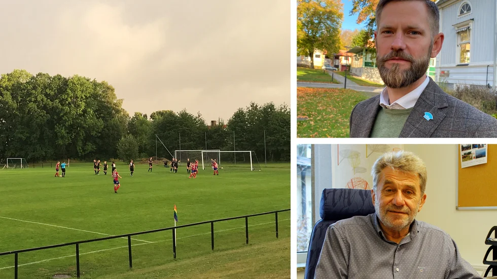 Mark Henriksson (M) och Bengt-Åke Karlsson (C). Mark Henriksson berättar att man nu håller på att titta på ett hyresavtal för anläggningen tillsammans med föreningen.