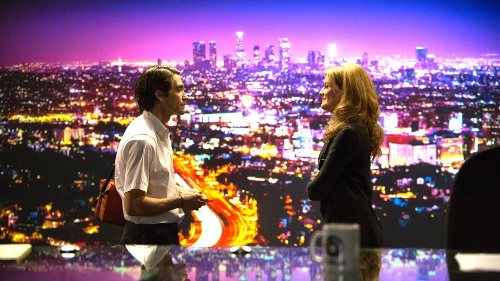 Nyhetsjakt. Jake Gyllenhaal och Rene Russo i ”Nightcrawler”.