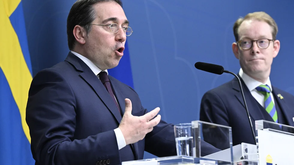 Spaniens utrikes- och EU-minister José Manuel Albares Bueno och utrikesminister Tobias Billström (M).