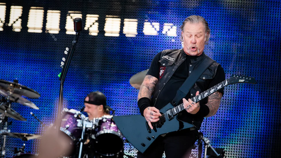 James Hetfield under Metallicas förra Ullevibesök 2019. Arkivbild.