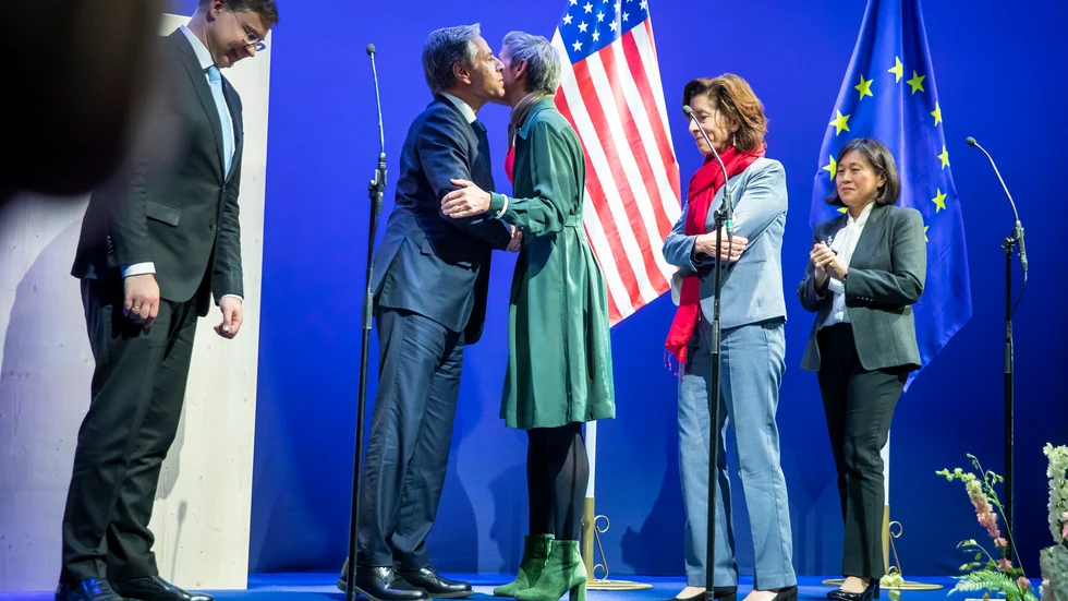 Antony Blinken, USA:s utrikesminister och Margrethe Vestager, dansk EU-kommissionär avslutade toppmötet med att möta medias frågor.
