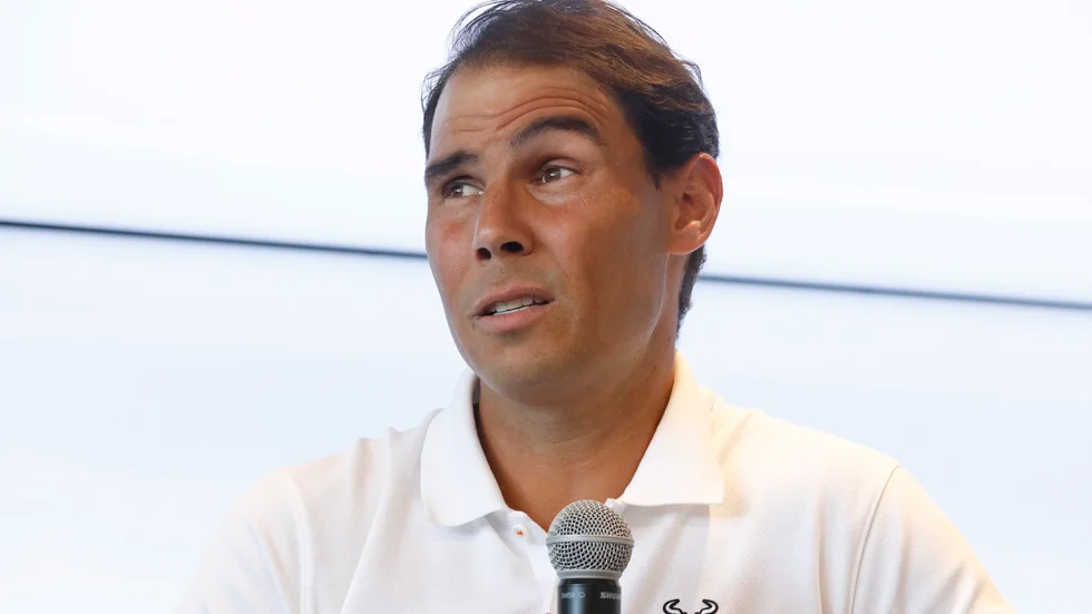 Rafael Nadal när han berättade om att skadan sätter stopp för spel i Franska mästerskapen. Arkivbild.