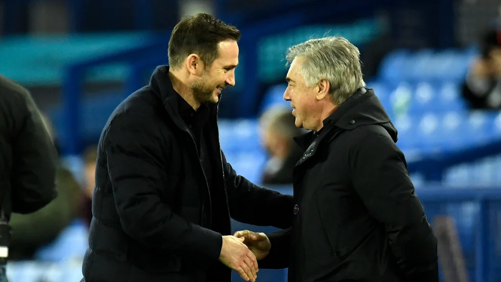 Frank Lampard och Carlo Ancelotti när de möttes i Premier League för några år sedan. Arkivbild.