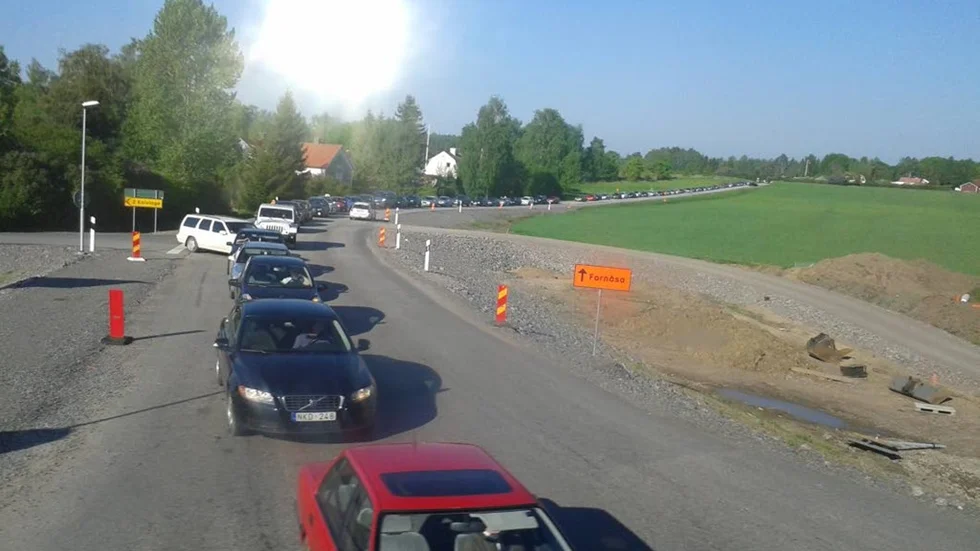Bilköer så långt ögat kan nå. Så här så såg trafiken ut vid Fornåsakorset under onsdagsmorgonen.