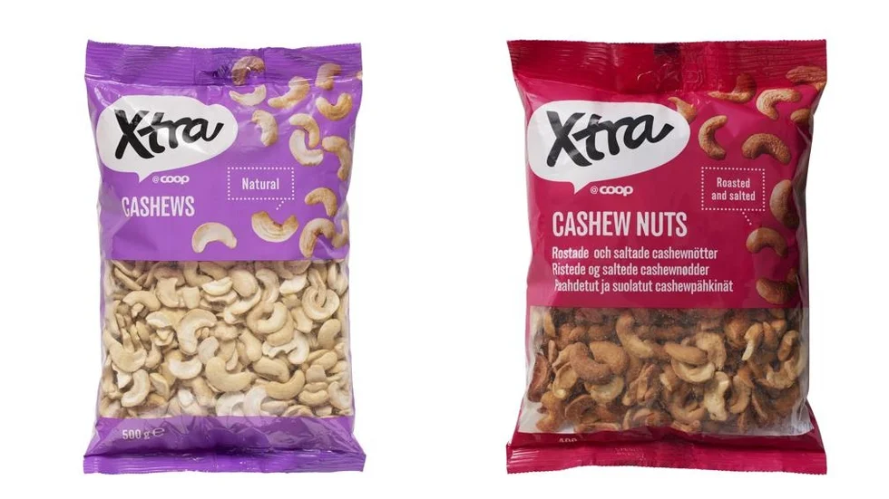 Coop återkallar två varianter av X-tra cashewnötter. Pressbild.