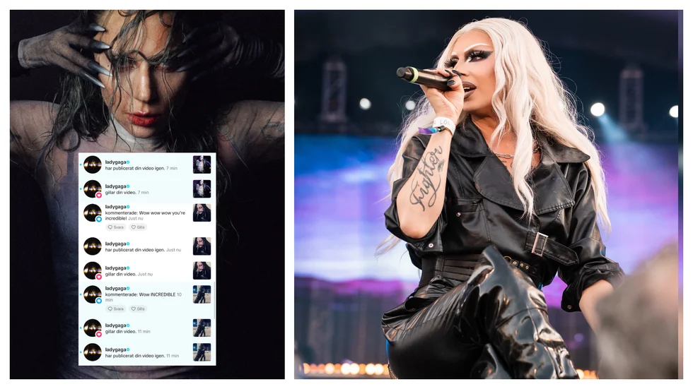 Linus Mauritz från Linköping fick finbesök på TikTok i form av Lady Gaga. "Jag har det som bakgrundsbild på min mobil nu så det ser det ut som jag har notiser från Lady Gaga konstant", säger han om bilden till vänster.