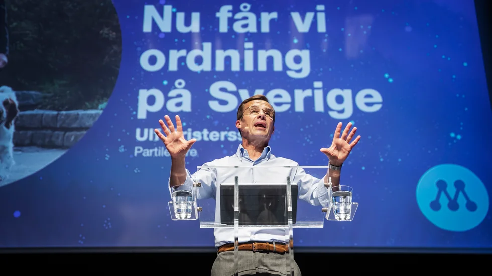 NORRKÖPING 2022-08-05 
Moderaternas partiledare Ulf Kristersson håller tal inför medlemmar under partiets valkonvent.
Foto: Linus Sundahl-Djerf / SvD / TT / kod 71747
** OUT DN, Dagens Industri (även arkiv) och Expressen **