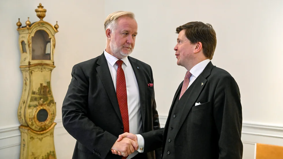 Liberalernas partiledare Johan Pehrson och riksdagens talman Andreas Norlén.