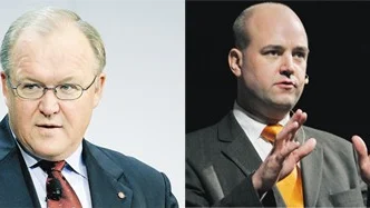 Reinfeldt eller Persson? Vem blir statsminister efter valet i september? Det väger jämt mellan de politiska blocken just nu, enligt en färsk Sifo-undersökning. Foto: Scanpix/Arkiv