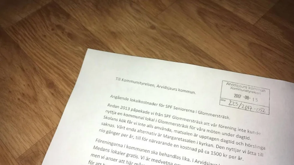 Inga pengar. SPF Glommersträsk får inget bidrag från kommunen till lokalhyror.